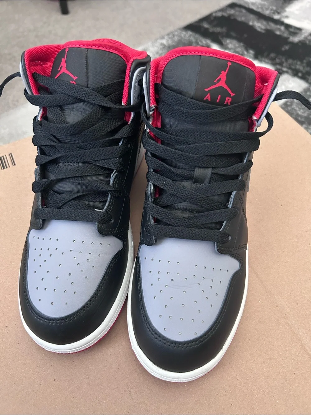 Nike Air Jordan 1 Mid Sneakers - Black, Gray, Red
